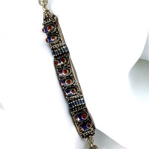Handmade Tibetan Silver with Coral & Lapis Bracelet